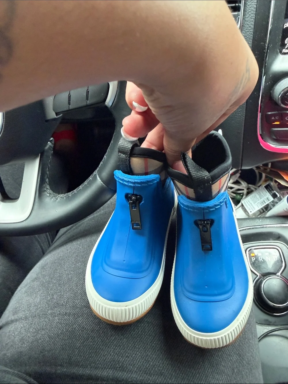 Burberry Bright Blue Kids Rain Boots with Signature Check Ankle